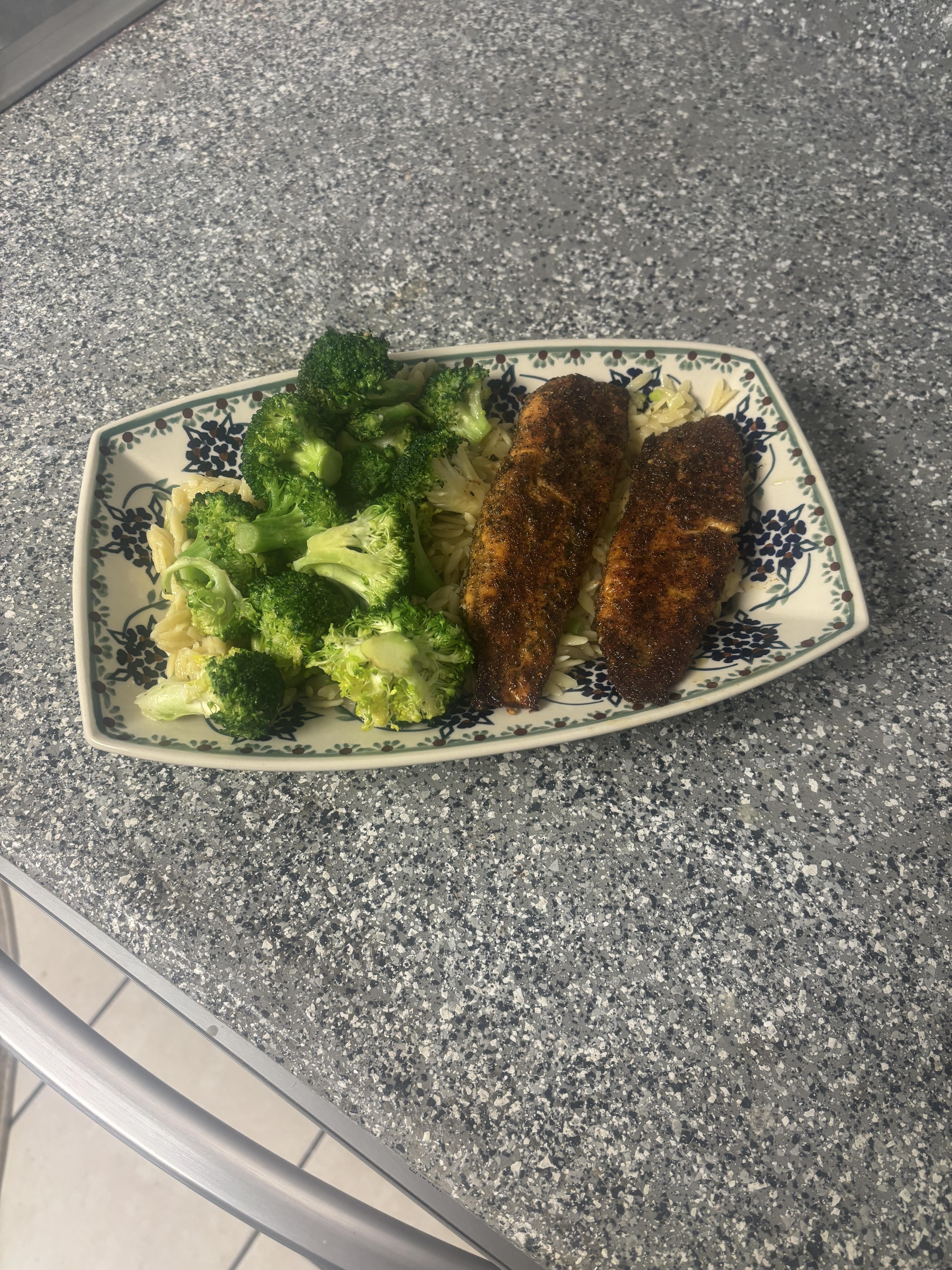 Blackened Fish with Broccoli and Noodles