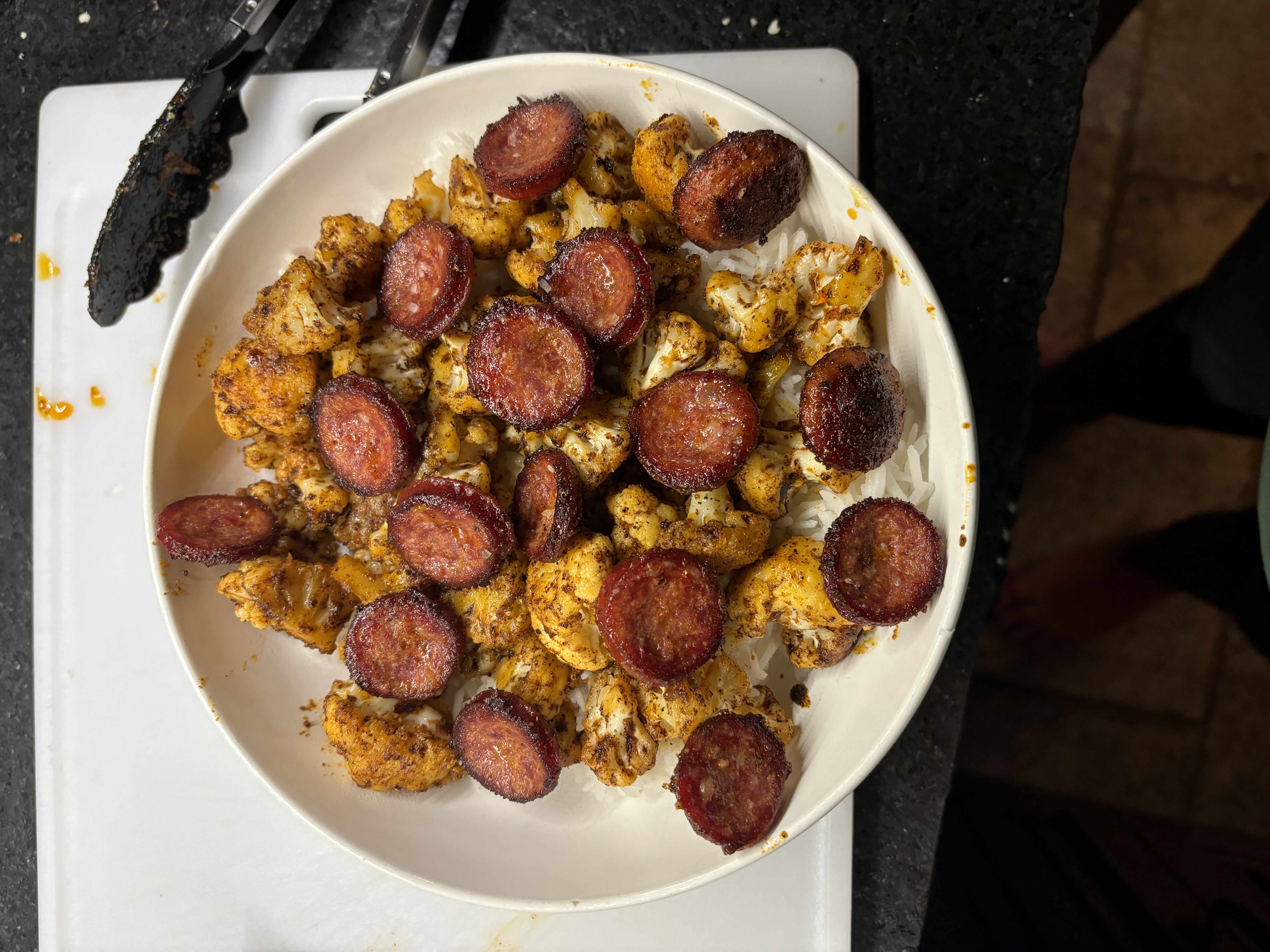 choriso cauliflower and white rice